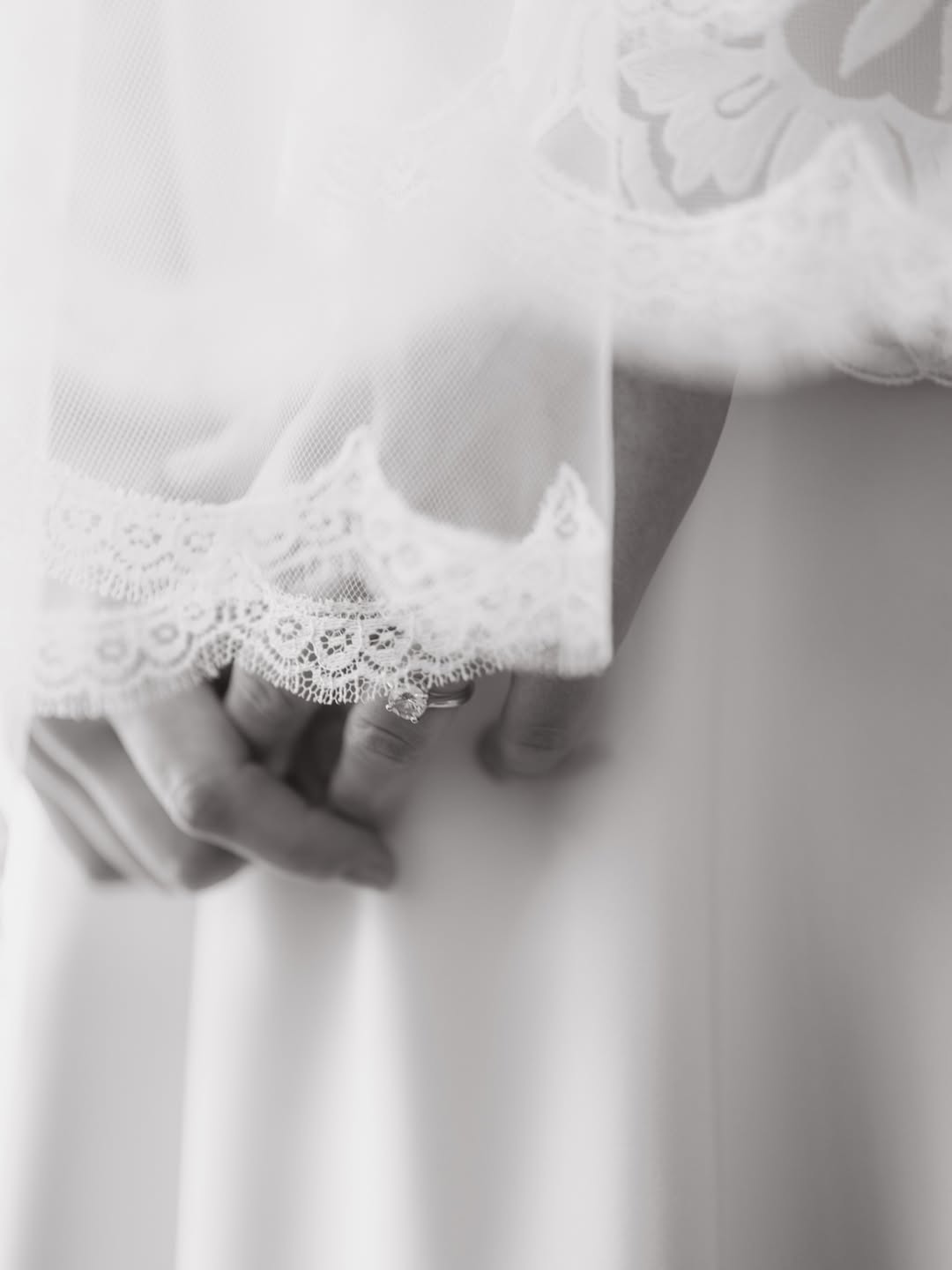 Close up of the small lace trim around a wedding veil