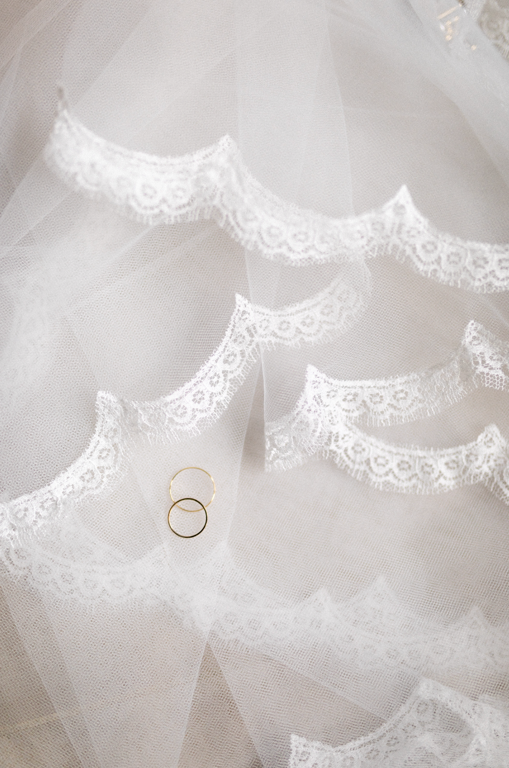 Cathedral-length bridal veil with delicate Calais lace trim, handcrafted in France