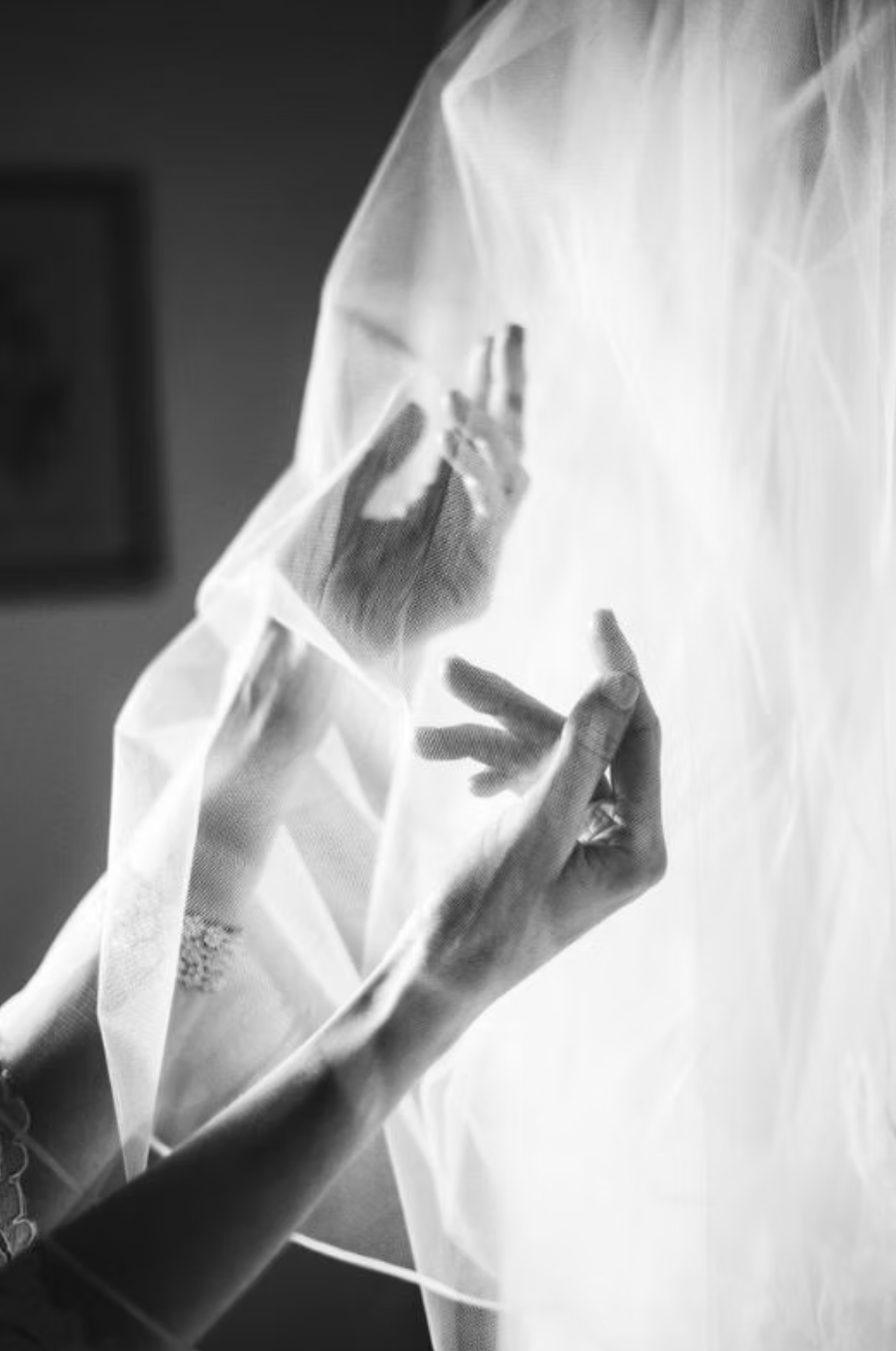 Handling wedding veil with care