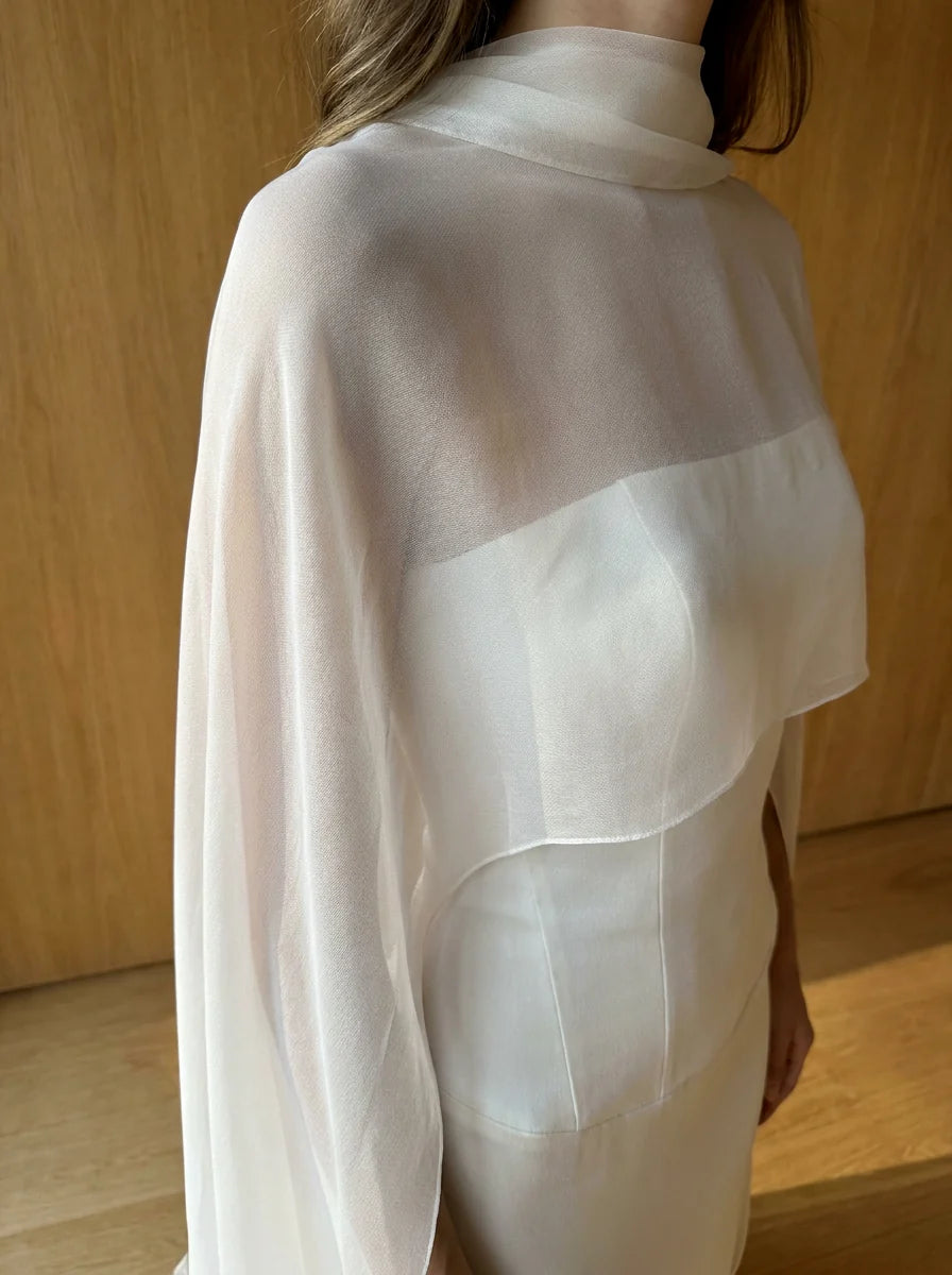 Sheer silk cape for bride